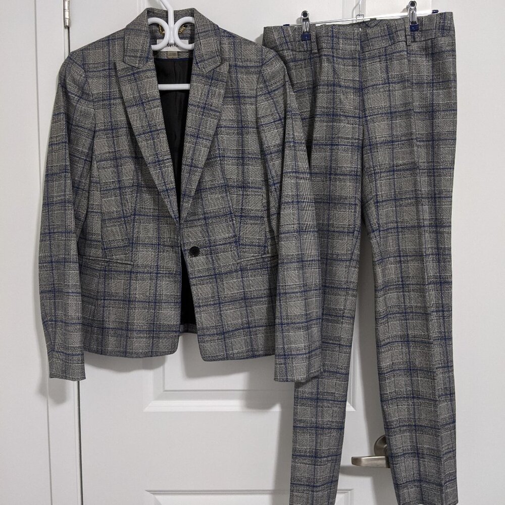Calvin Klein Grey Blue Plaid Suit Set (Blazer/ Pants)